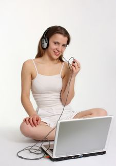 Woman With Headphones And Laptop Royalty Free Stock Photos Woman With Headphones And Laptop Royalty Free Stock Photos