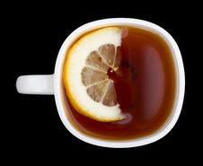 Cup Of Tea With Lemon On Black View From Above Royalty Free Stock Photography Cup Of Tea With Lemon On Black View From Above Royalty Free Stock Photography
