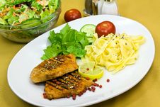 Grilled Pork Steak With Noodles And Lettuce Stock Image Grilled Pork Steak With Noodles And Lettuce Stock Image