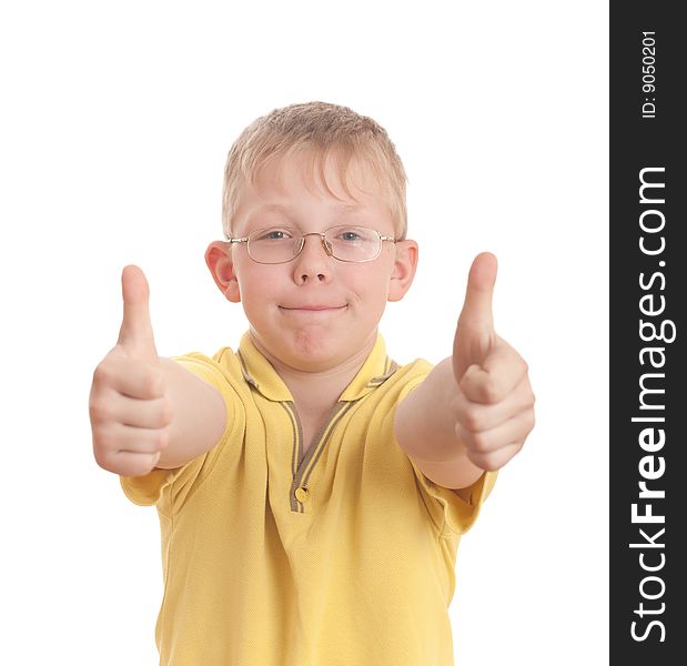 Teenager show thumb up sign on two hands