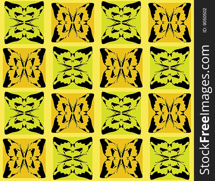 Green yellow texture with abstract butterflies