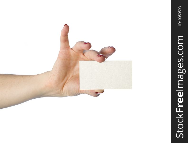 Hand with white card business
