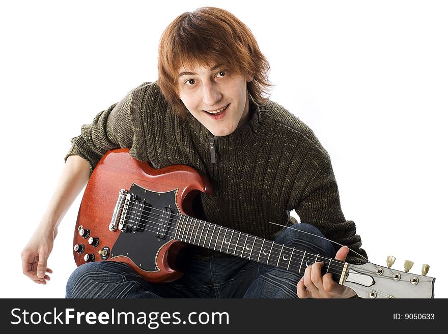 Happy Young Man with electric guitar. Happy Young Man with electric guitar