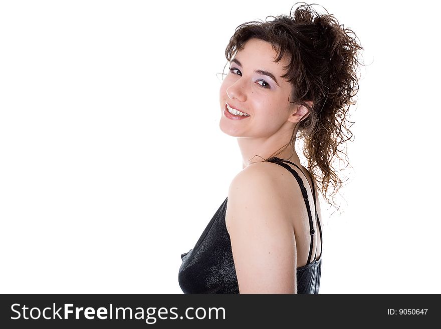 The smiling young woman on a white background