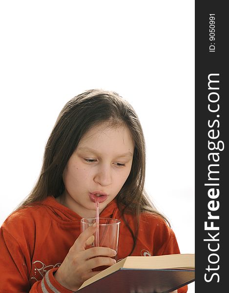 Reading Girl With Glass Of Juice