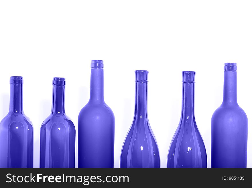 A image of blue bottles close up isolated on white