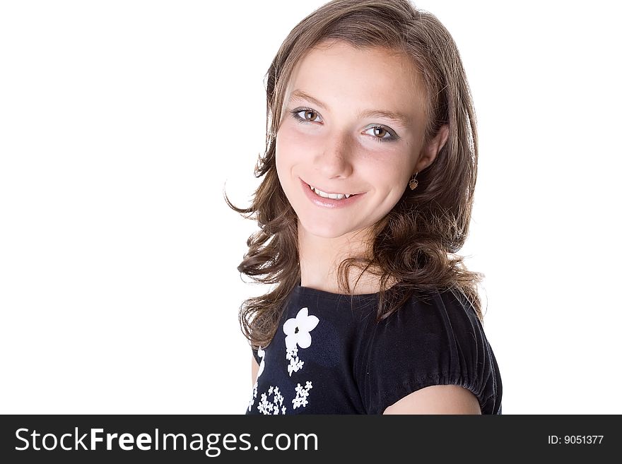 Smiling girl on a white background