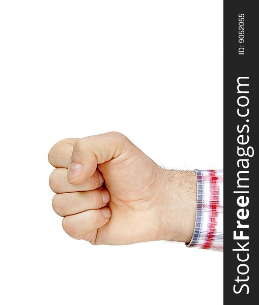 Man hand fist isolated on white background