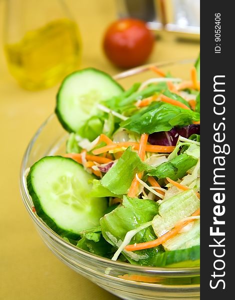 Fresh mixed salad with cucumber.