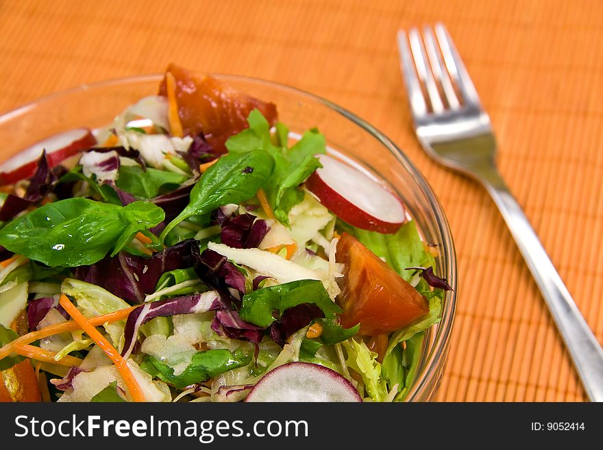 Fresh mixed salad with cucumber,radish.