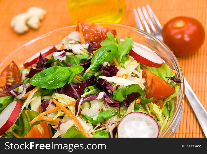 Fresh mixed salad with cucumber,radish.