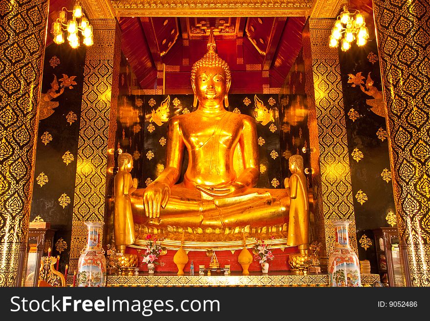 Buddha image in church of Wat Yai, Pitsanulok province, Thailand