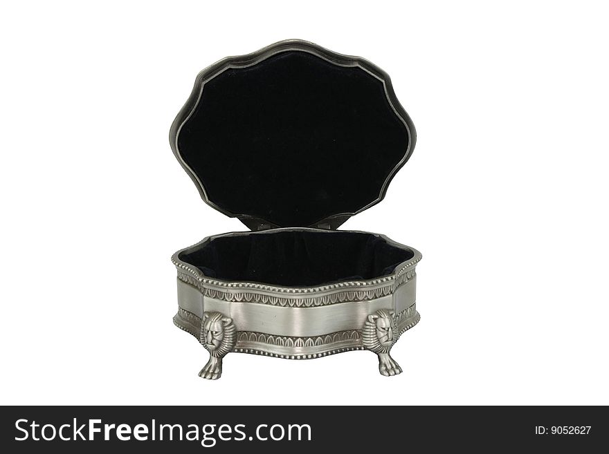 A tin jewelry box on the white background.
