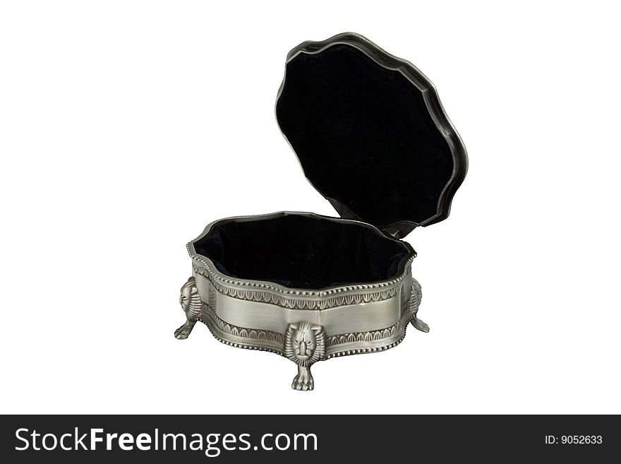 A tin jewelry box on the white background.