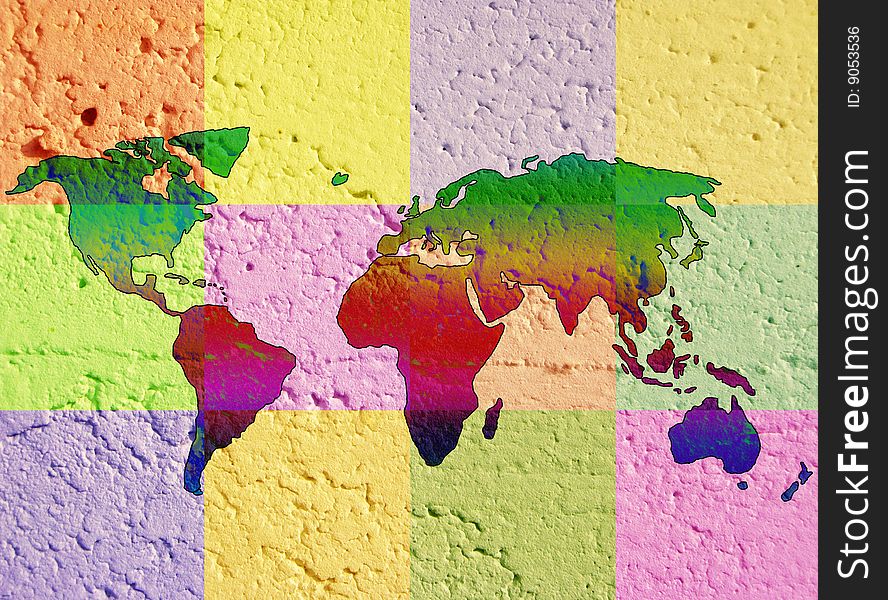 Square shaped colorful background with world map. Square shaped colorful background with world map
