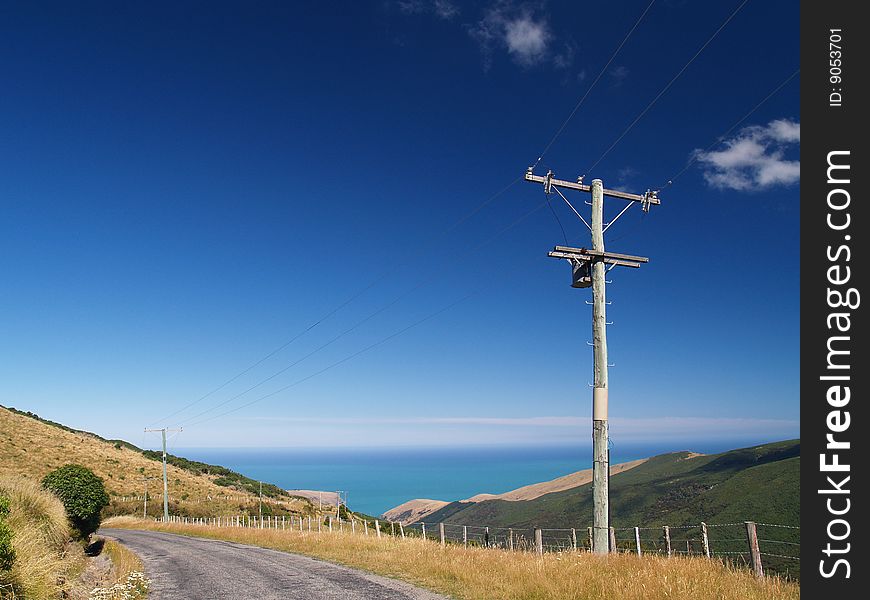 Powerlines in Banks Peninsula, New Zealand