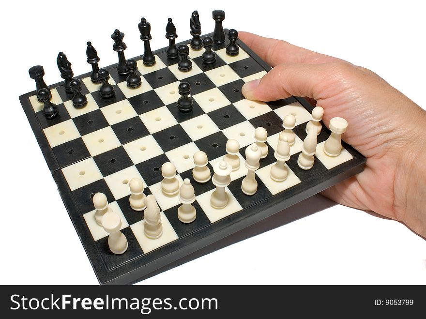 Figures chess  on plank insulated on white background. Figures chess  on plank insulated on white background