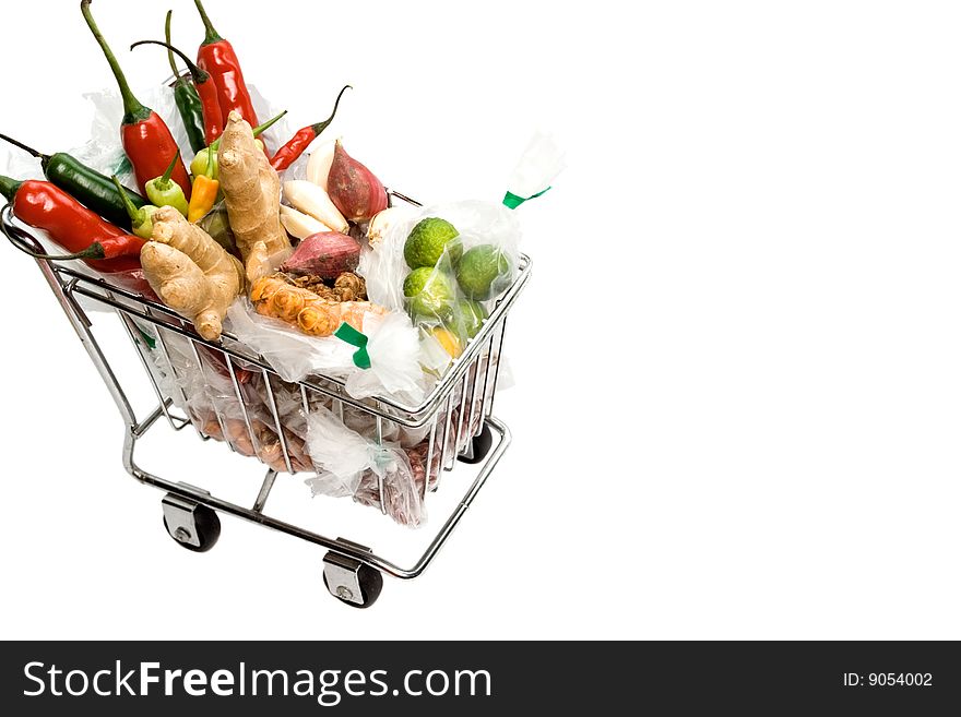Seasoning ingredients on a shopping cart