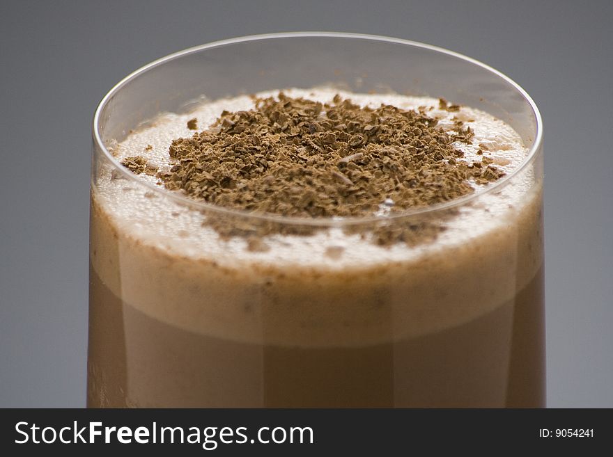 Refreshing chocolate shake with chocolate Birutes isolated