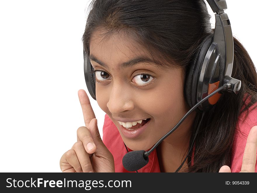 Young beautiful girl listening music in headphone. Young beautiful girl listening music in headphone