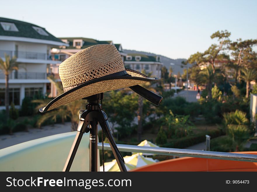 Hat on a tripod in the evening