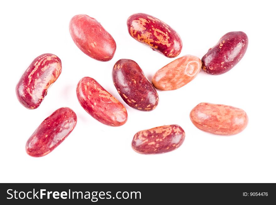 Red haricot beans on the white background