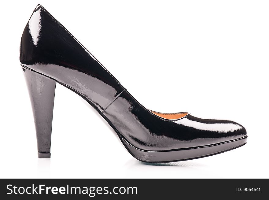 Black patent-leather shoes isolated on the white background