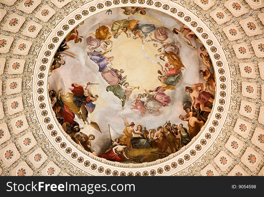 Dome ceiling of Capitol Building Rotunda in Washington, DC