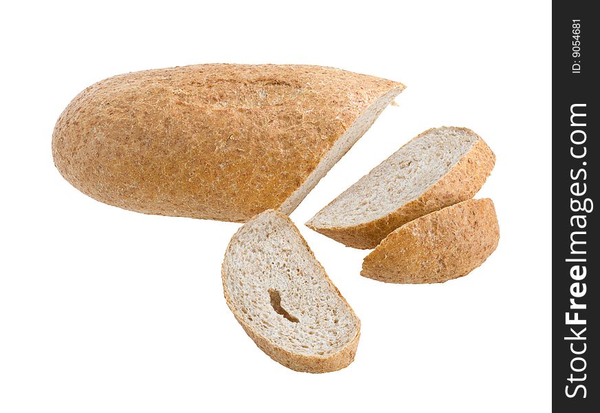 Cuted wheat bread isolated on white. Clipping path