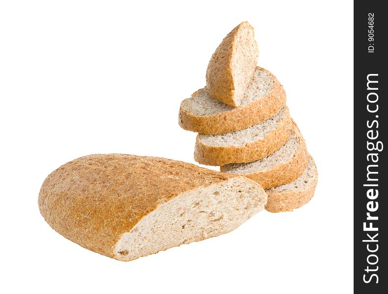 Cuted wheat bread isolated on white. Clipping path