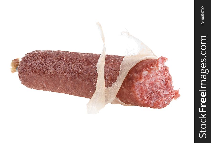 Salami isolated on white background. Clipping path