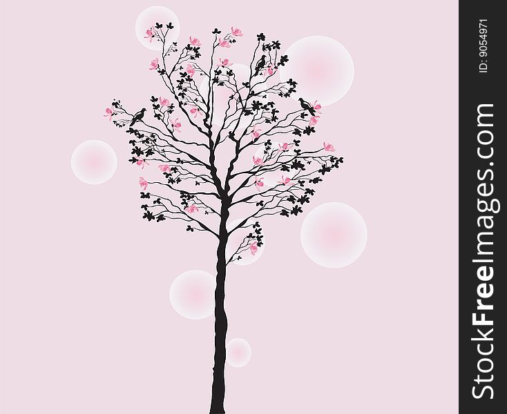 Illustration of a tree with flowers