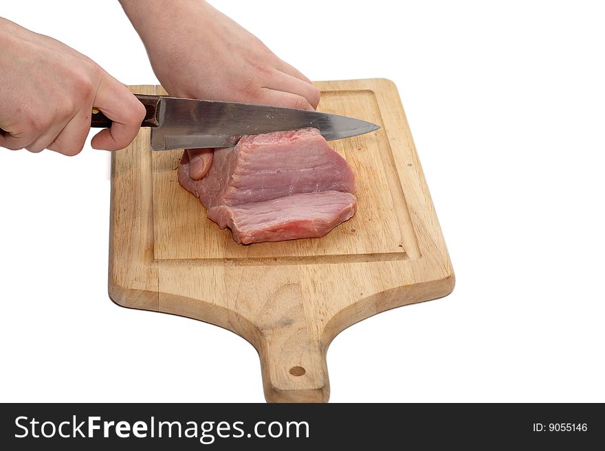 Slicing meat isolated on white background