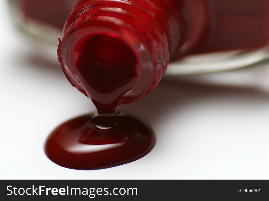 Blood flowing from bottle on the white background
