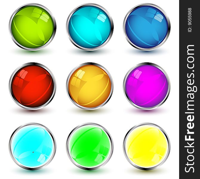 Set of vector web buttons with shadows over white background