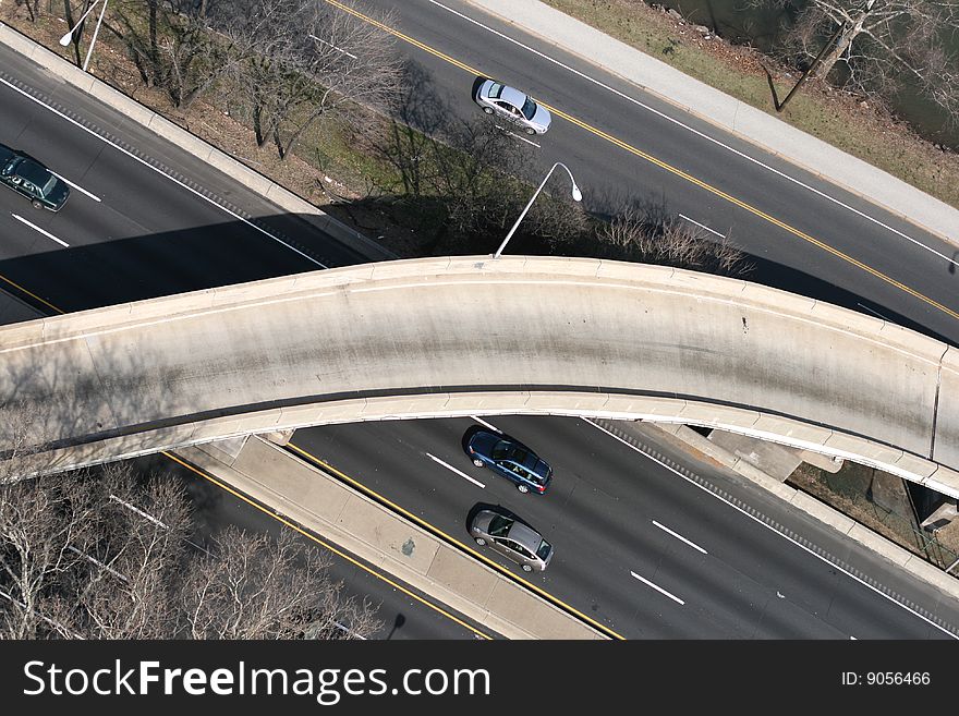 Cars moving on a road and viaduct