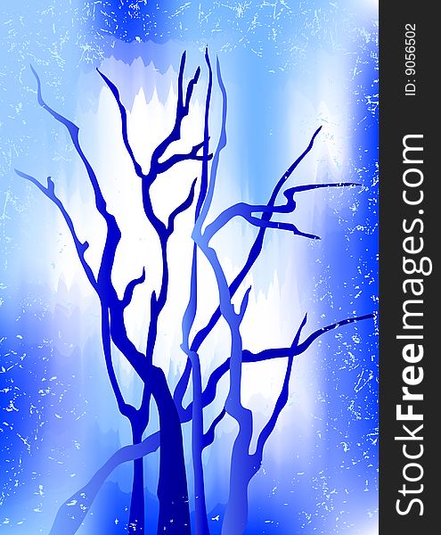Blue trees on blue background