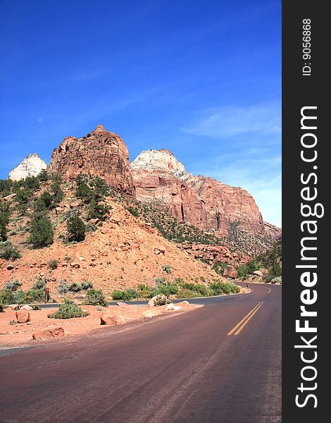 View of the road through Zion NP. View of the road through Zion NP