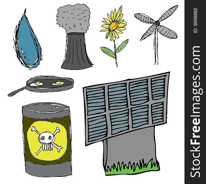 A selection of illustrated environmental icons. A selection of illustrated environmental icons.