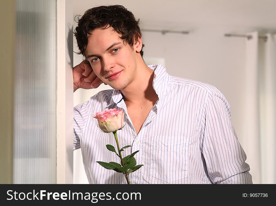 man with nice rose standing. man with nice rose standing