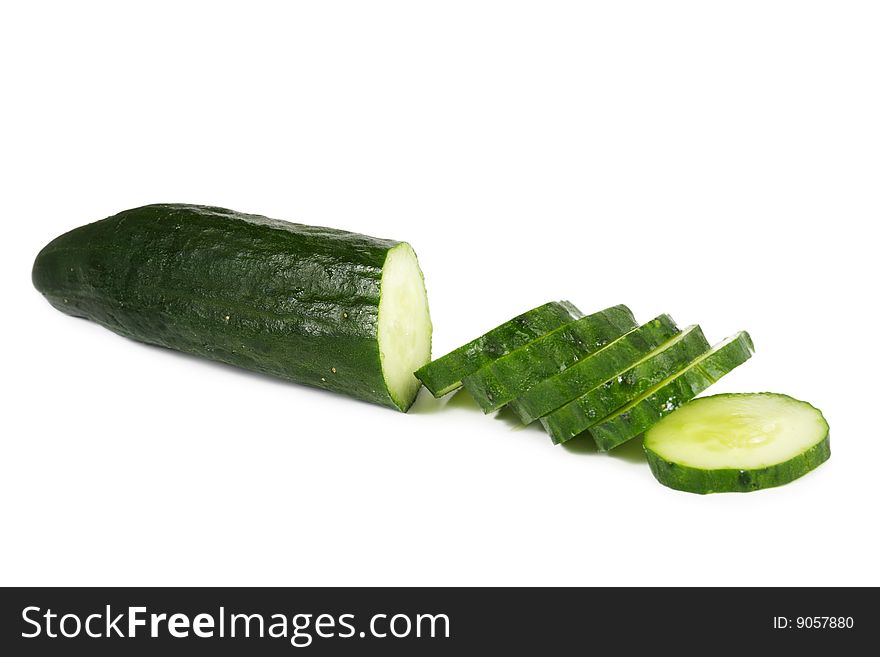 Cucumber and slices isolated on white background