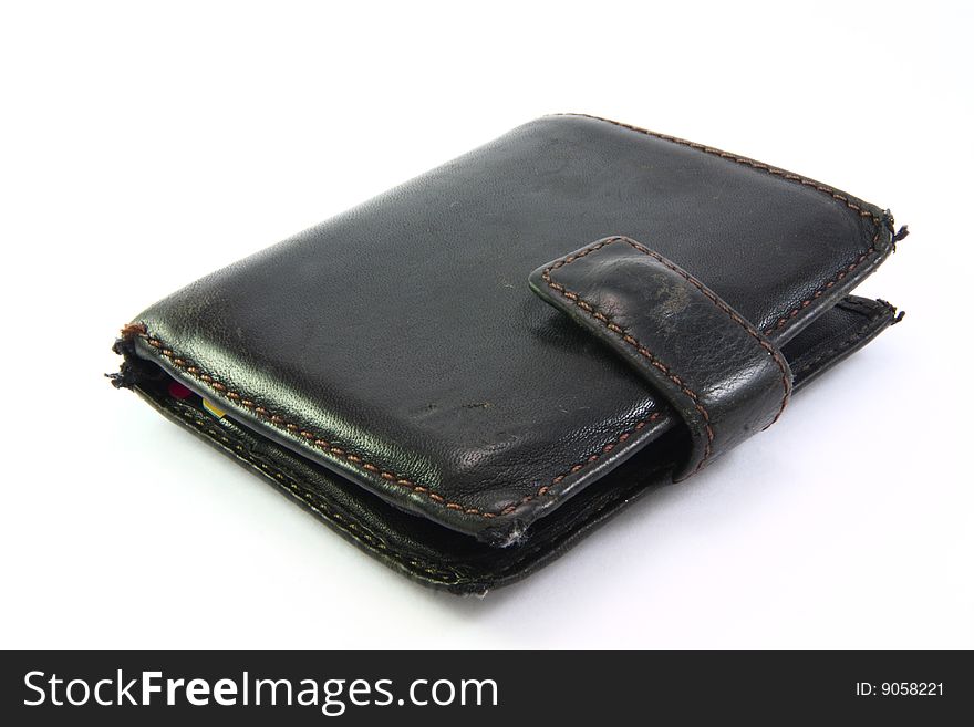Old, black leather wallet for men. Old, black leather wallet for men