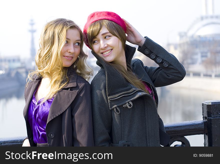 Blonde and brunette on a background Moscow