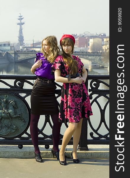 Blonde and brunette on a background Moscow