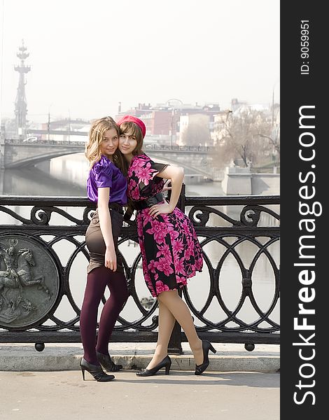 Blonde and brunette on a background Moscow