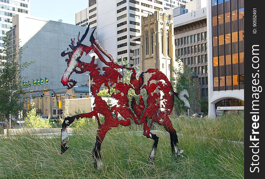 The sculpture, by renowned Saskatchewan artist Joe Fafard celebrates the Canadian horse, the role it played in the history of Canada and how it ties all Canadians together. The powder-coated 5/8-inch cut-steel plate horses are in different poses representing movement: past, present, future in a symphony of colours. An identical sculpture can be found on the Promenade Samuel de Champlain along the banks of the St. Lawrence River in Calgary&#x27;s first sister city, Quebec City. The sculpture, by renowned Saskatchewan artist Joe Fafard celebrates the Canadian horse, the role it played in the history of Canada and how it ties all Canadians together. The powder-coated 5/8-inch cut-steel plate horses are in different poses representing movement: past, present, future in a symphony of colours. An identical sculpture can be found on the Promenade Samuel de Champlain along the banks of the St. Lawrence River in Calgary&#x27;s first sister city, Quebec City.