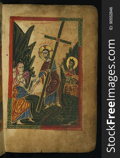 This manuscript was executed in 1475 by a scribe identified as Aristakes, for a priest named Hakob. It contains a series of 16 images on the life of Christ preceding the text of the gospels, as well as the traditional evangelist portraits, and there are marginal illustrations throughout. The style of the miniatures, which employ brilliant colors and emphasize decorative patterns, is characteristic of manuscript production in the region around Lake Van during the 15th century. The style of Lake Van has often been described in relation to schools of Islamic arts of the book. Numerous inscriptions &#x28;on fols. 258-60&#x29; spanning a few centuries attest to the manuscript&#x27;s long history of use and revered preservation. The codex&#x27;s later history included a re-binding with silver covers from Kayseri that date to approximately 1700. This jeweled and enameled silver binding bears a composition of the Adoration of the Magi on the front and the Ascension on the back. This manuscript was executed in 1475 by a scribe identified as Aristakes, for a priest named Hakob. It contains a series of 16 images on the life of Christ preceding the text of the gospels, as well as the traditional evangelist portraits, and there are marginal illustrations throughout. The style of the miniatures, which employ brilliant colors and emphasize decorative patterns, is characteristic of manuscript production in the region around Lake Van during the 15th century. The style of Lake Van has often been described in relation to schools of Islamic arts of the book. Numerous inscriptions &#x28;on fols. 258-60&#x29; spanning a few centuries attest to the manuscript&#x27;s long history of use and revered preservation. The codex&#x27;s later history included a re-binding with silver covers from Kayseri that date to approximately 1700. This jeweled and enameled silver binding bears a composition of the Adoration of the Magi on the front and the Ascension on the back.