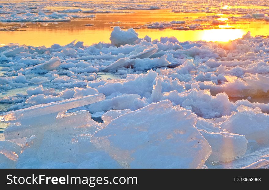 View of Frozen Lake during Sunset