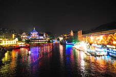 Night Scene Of Qinhuai River And Boats Stock Photos Night Scene Of Qinhuai River And Boats Stock Photos