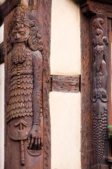 Woodcarving In Alsace Village, France Royalty Free Stock Photos